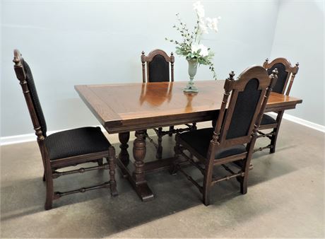 Double Pedestal Dining Table and Four Chairs