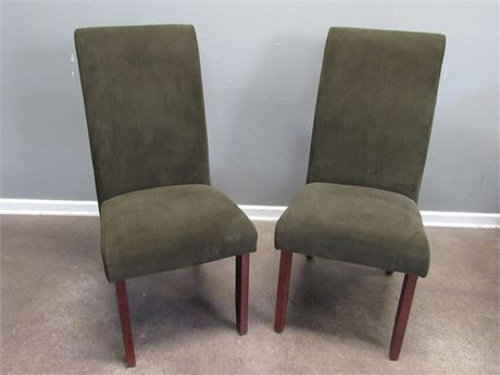 2 Olive Green Corduroy Fabric Dining Chairs