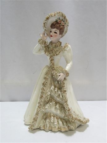 Vintage Florence Ceramics Figurine with Spaghetti Lace Trim