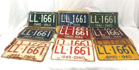 Vintage OHIO License Plates /1959 - 1967 / 9 Pair
