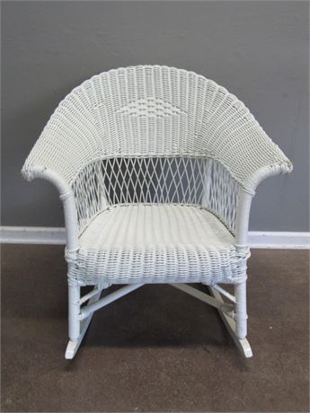 Very Nice Vintage White Wicker Rocking Chair