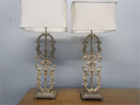 Tall Table French Style Metal Lamps, Set Of Two