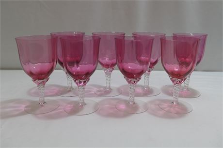GEORGE BORGFELDT Vintage Crystal Cranberry Optic Water Goblets in Lisa Pattern