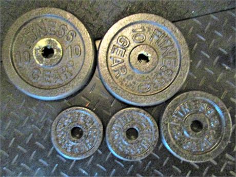 5 Piece, Fitness Gear Metal Weights, (2) Ten, (2) 2 1/2 and (1) 5 Lbs.