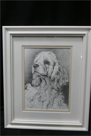 ROBERT POW Cocker Spaniel Dog Portrait Signed Decorator Pencil Print