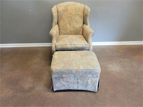 Wing Back Skirted Chair and Ottoman