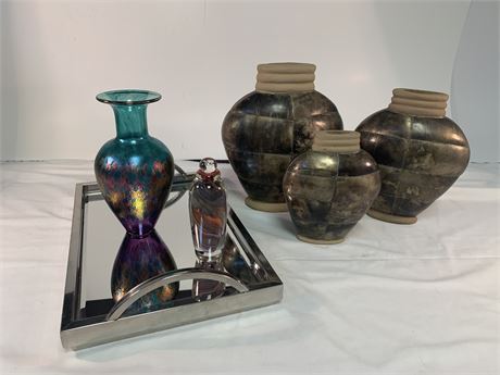 Lot of Decorative Pieces, Vases, Mirror Tray