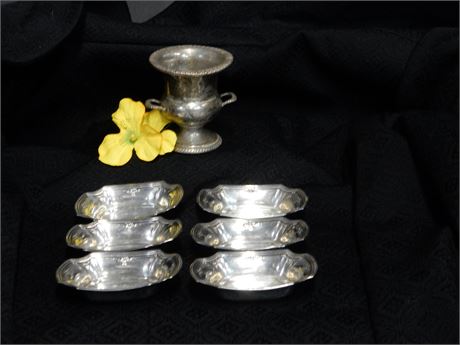 Sterling Silver Vase and Six Sterling Silver Trinket Dishes