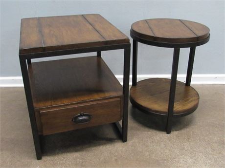 2 Rustic Iron and Wood Side Tables
