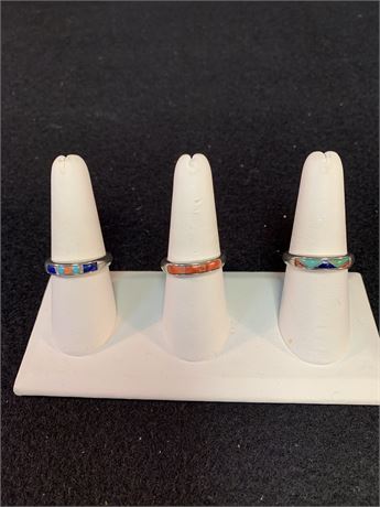 Lot of 3 Artisan Marked Sterling Silver Stone Rings