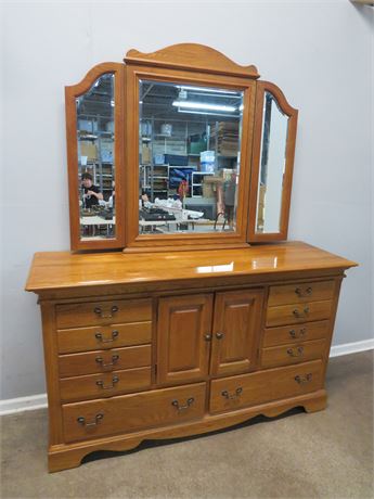 Oak Dresser w/Tri Panel Mirror