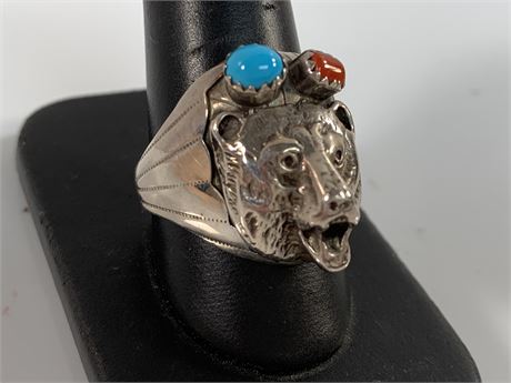 Artisan Navajo Signed Dawn Lucas Coral Turquoise Ring