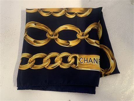 Vintage Chanel Silk Scarf Gold Chain Link