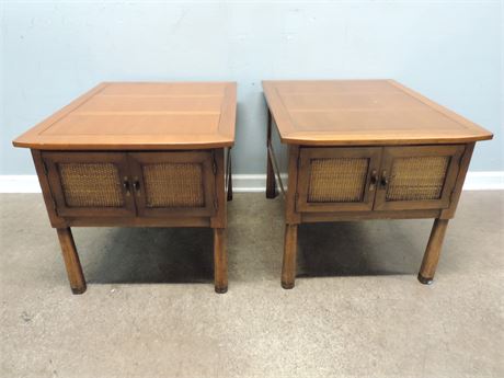 Pair of Mid-Century Cane Side Table / Cabinets