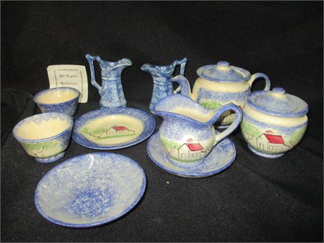 Nice Old English Spatterware 10 Piece Tea Set with Plates
