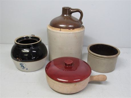 Stoneware Pottery Lot - 4 Vintage Pieces