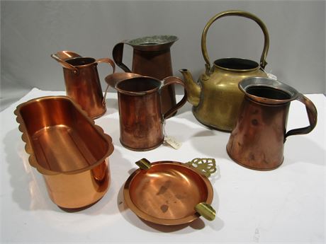 Antique Brass & Copper Tea Pots, Pitchers, Kettles and Containers