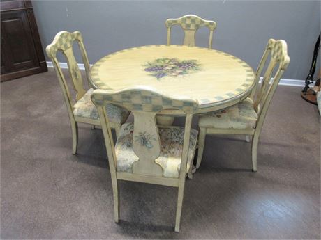 Pulaski Pedestal Dining Table & 4 Chairs with Hand-Painted Rustic/Patina Finish
