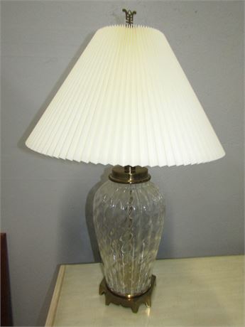 RARE PAIR OF 60's MCM PAUL HANSON FLUTED GLASS TABLE LAMPS on BRASS BASE
