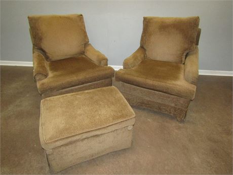 Brown Cloth Chairs and Ottoman Set