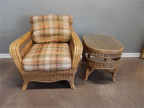 Braxton Culler Rattan Style Wicker Patio/Sunroom Chair and Side Table