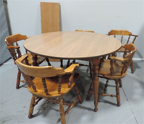 Kling Furniture Round Maple Laminated Top Table / Five Chairs / Two Leaves