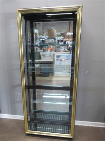 Black and Brass/Gold Tone Display Case with Beveled Glass and Mirrored Back