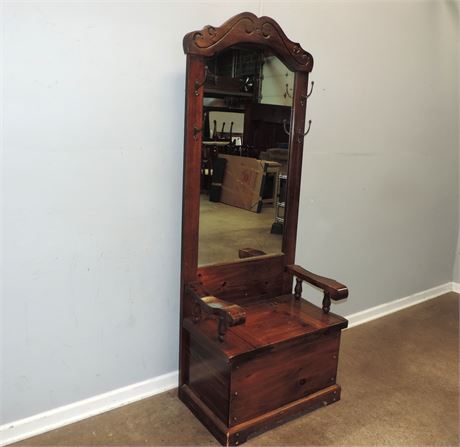 Vintage Entryway Solid Wood Hall Tree / Mirror / Storage Seat
