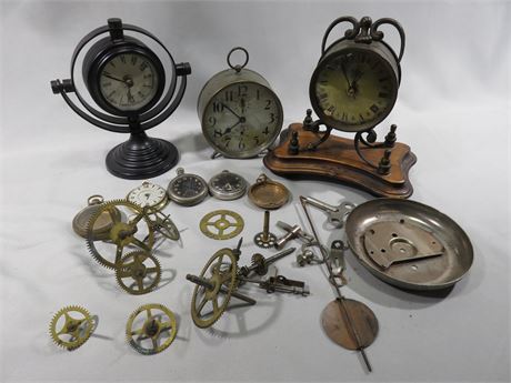 Vintage Desk Clocks & Assorted Parts