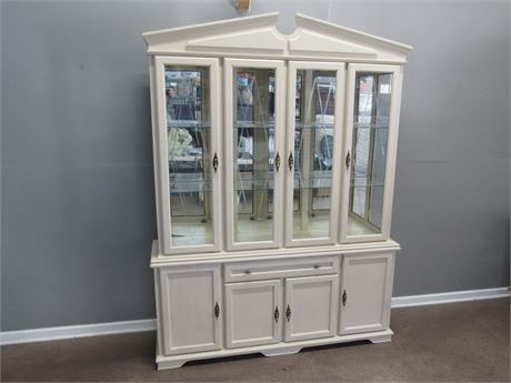 White Wash China Hutch with Mirrored Back