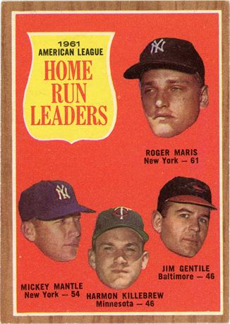 MICKEY MANTLE ROGER MARIS HOME RUN CHASE 1962 TOPPS #53 AL HOME RUN LEADERS