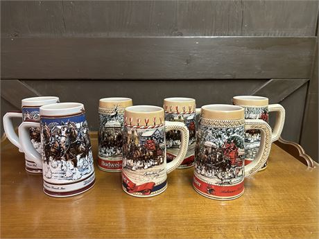 7 BUDWEISER Collector Beer Steins (1986-89)