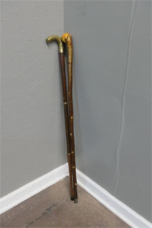 Natural / Live Wood & Brass Handle Cane Pair