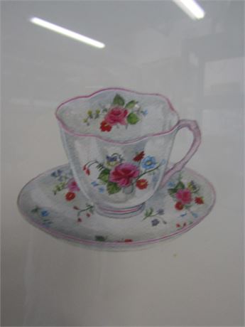 White "Tea Cup" Giclee Print with White Trim and Frame