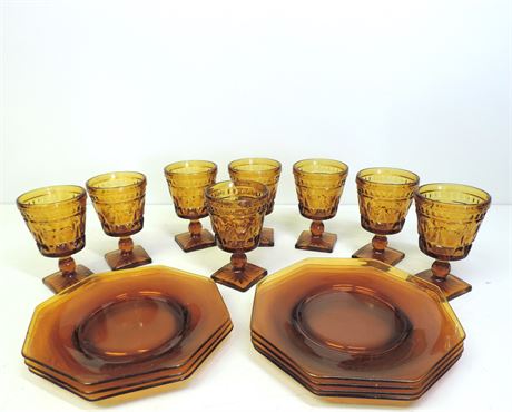 Amber Glass Wine Glasses / Plates