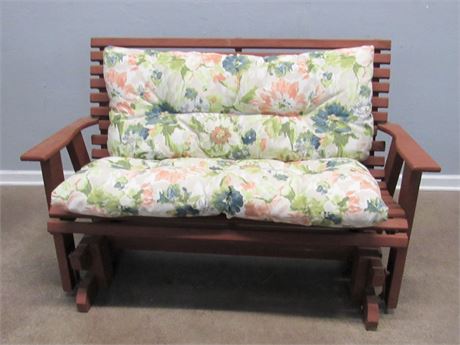 Outdoor/Patio Redwood Finished Glider with Floral Cushions