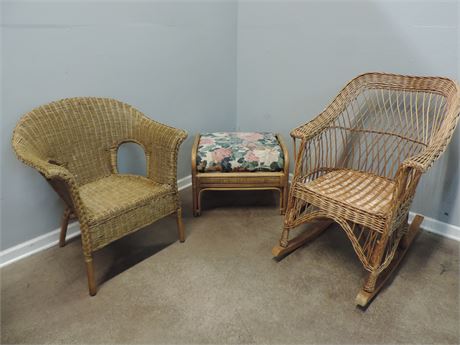 Two Wicker Style Chairs / Ottoman