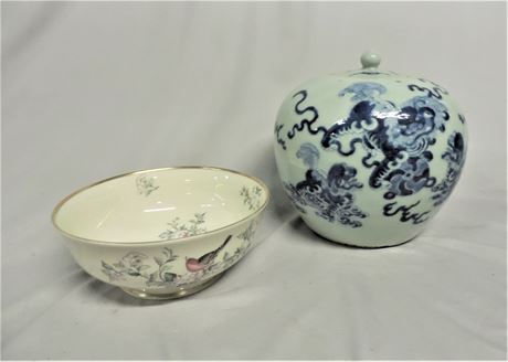 Lenox Large Serenade Bowl / Asian Style Lidded Jar