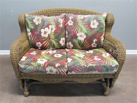 Nice Wicker Loveseat Glider with Floral Cushions