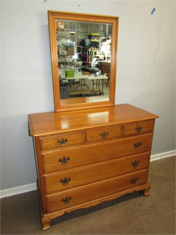 Early Vintage Maple Kling Dresser and Mirror, with Label