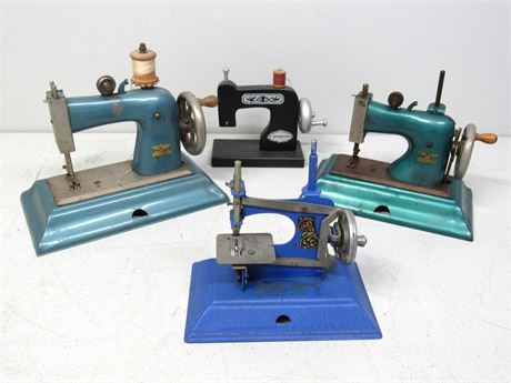 4 Toy Sewing Machines - Vintage Hand Operated Toy Sewing Machines