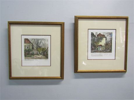 Handmade Etchings by Hertha Czoernig,  Set of Two "Famous Musicians Homes"