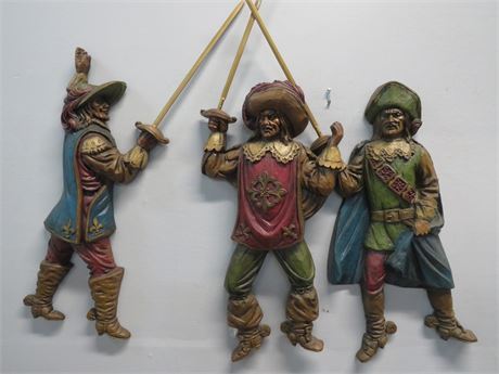 Mid-Century Burwood 3 Musketeers Wall Plaque Sculptures