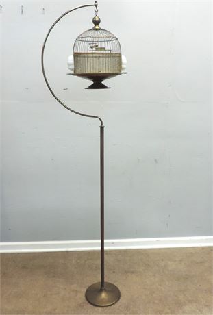 Transitional Design Online Auctions - Vintage HENDRYX Brass Bird Cage /  Stand