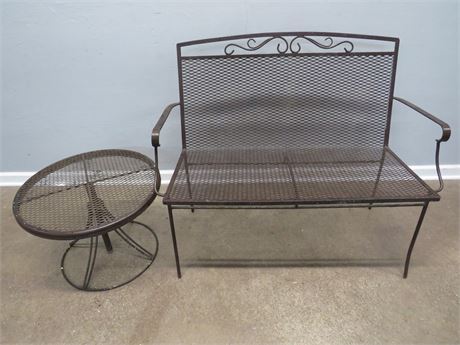 Wrought Iron Bench w/Side Table