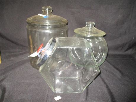 Vintage 3 Glass Cookie and Cracker Jar Lot, Marked "Dad's"