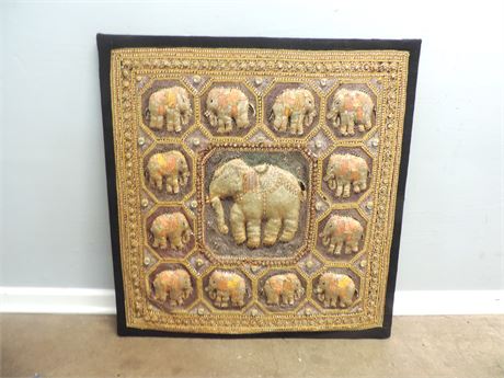 Jeweled 3D Fabric Elephants Wall Hanging