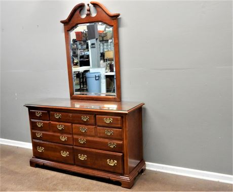 Two Piece Dresser with Mirror and Glass Top