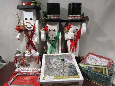 Christmas Celebration Lot, Wood Pieces, Tree Topper,Frames and Cards