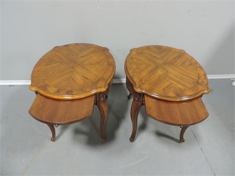 Pair of THOMASVILLE Carved Wood End Tables
